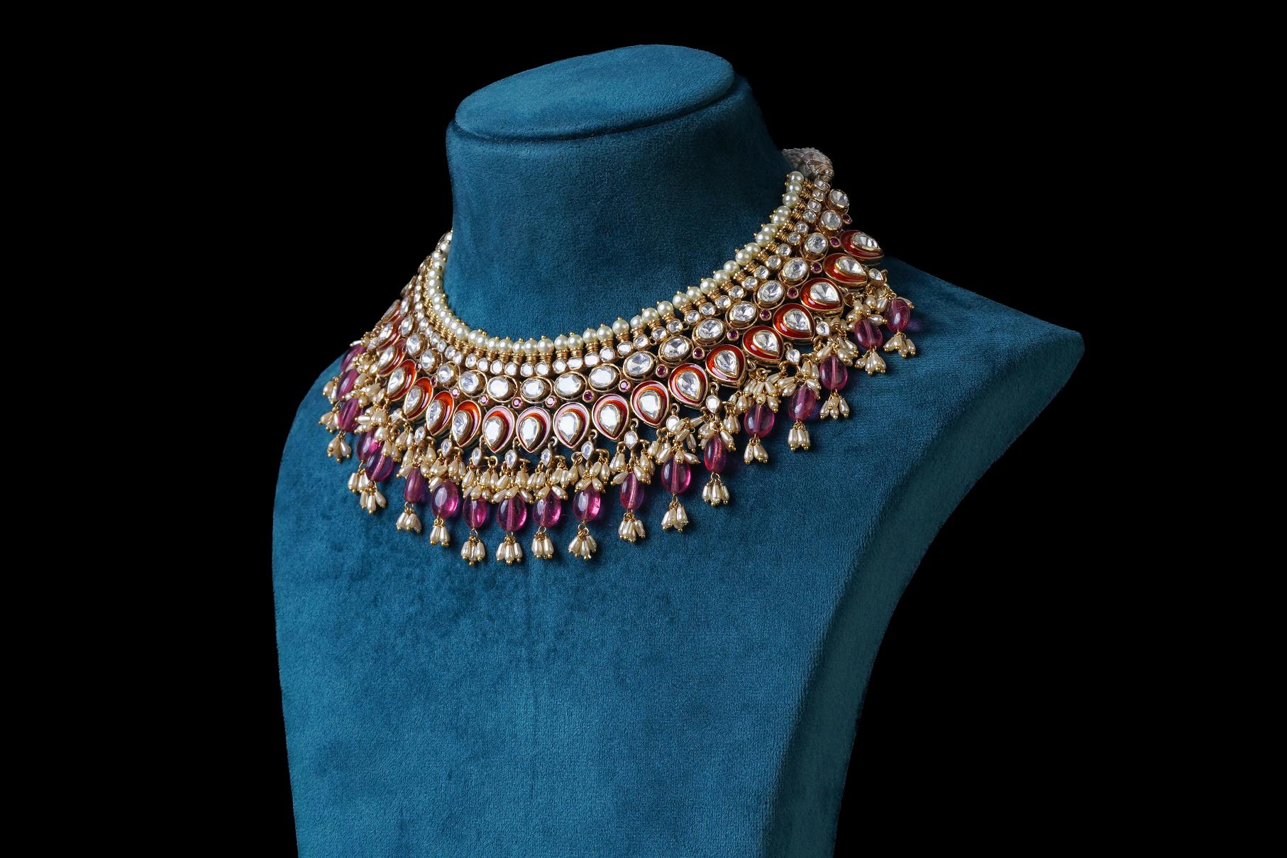 Ruby Kundan Pearl Fringe Choker