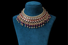 Ruby Kundan Pearl Fringe Choker