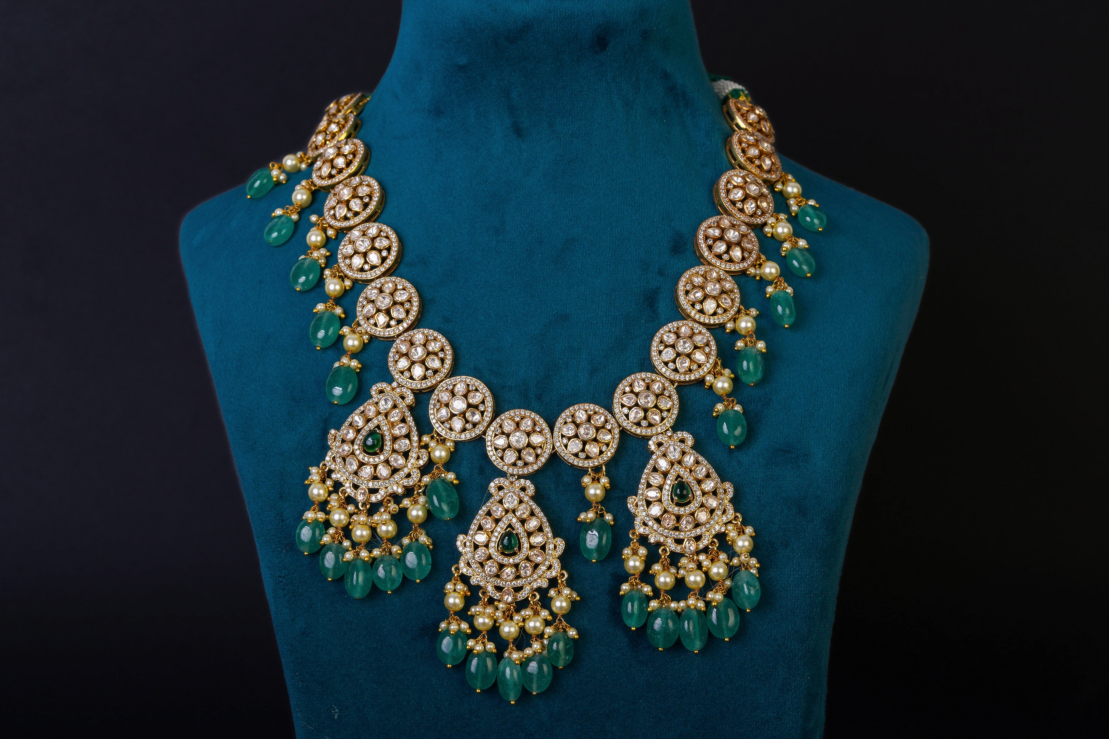 Emerald Drop Kundan Statement Necklace Set
