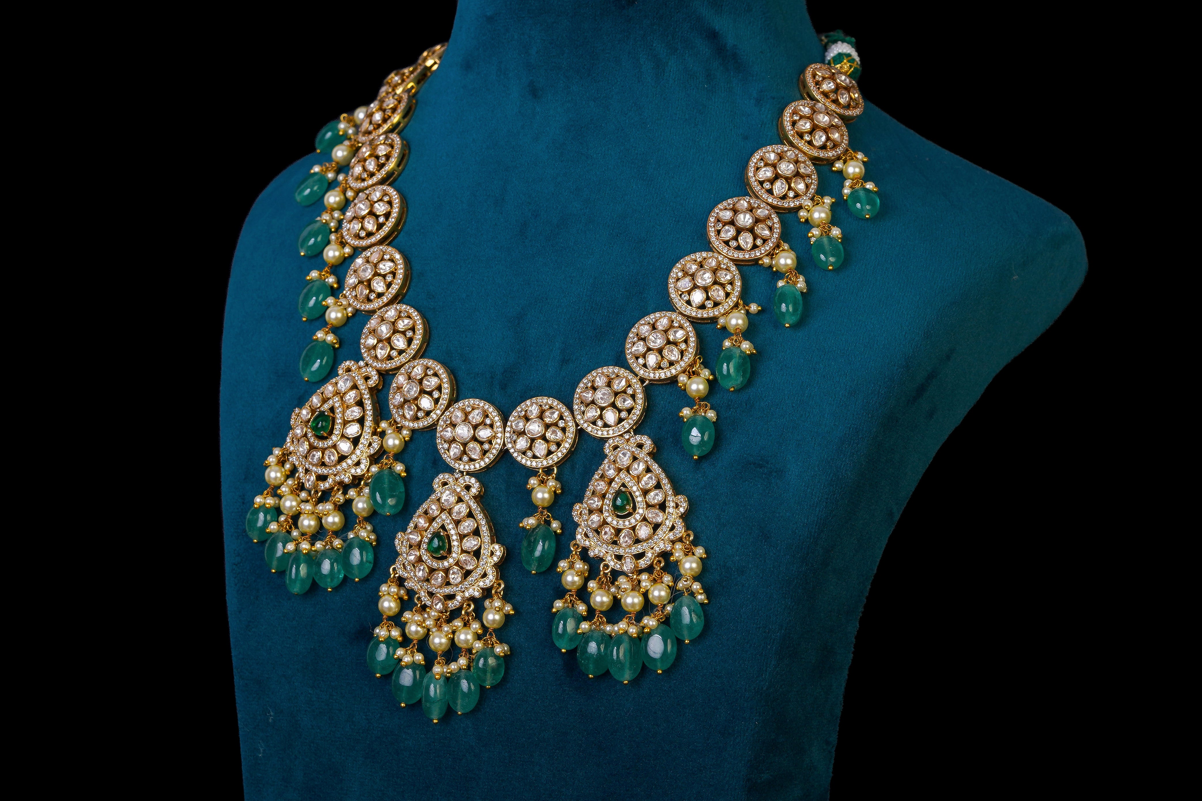 Emerald Drop Kundan Statement Necklace Set