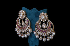 Ruby Kundan Pearl Chandbali Earrings