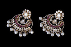 Ruby Kundan Pearl Chandbali Earrings