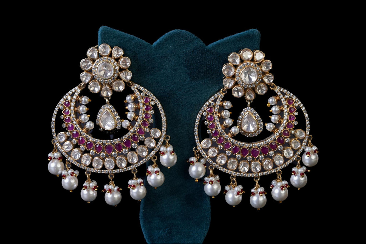 Ruby Kundan Pearl Chandbali Earrings