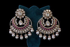 Ruby Kundan Pearl Chandbali Earrings