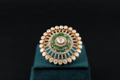 Emerald Enamel Kundan Statement Ring