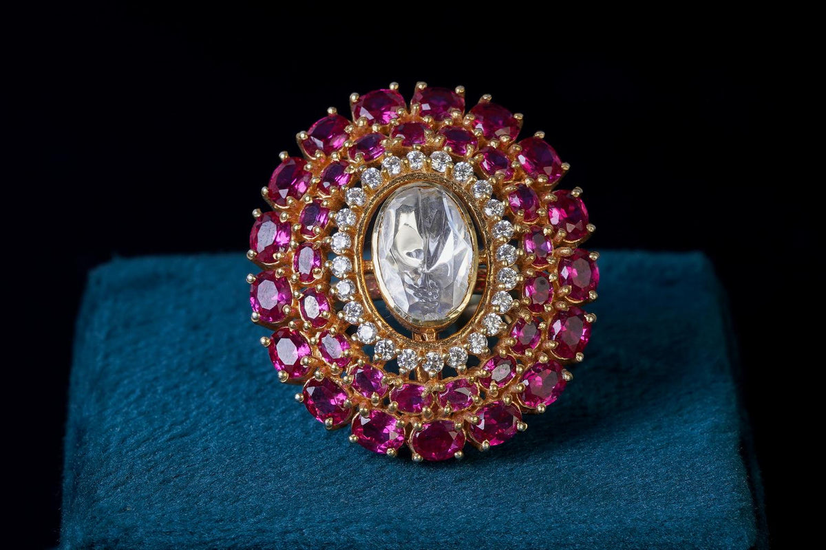 Ruby Halo Kundan Statement Ring
