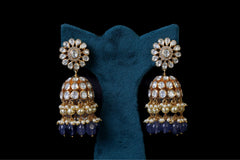 Polki Jhumka Set With Blue Hanging