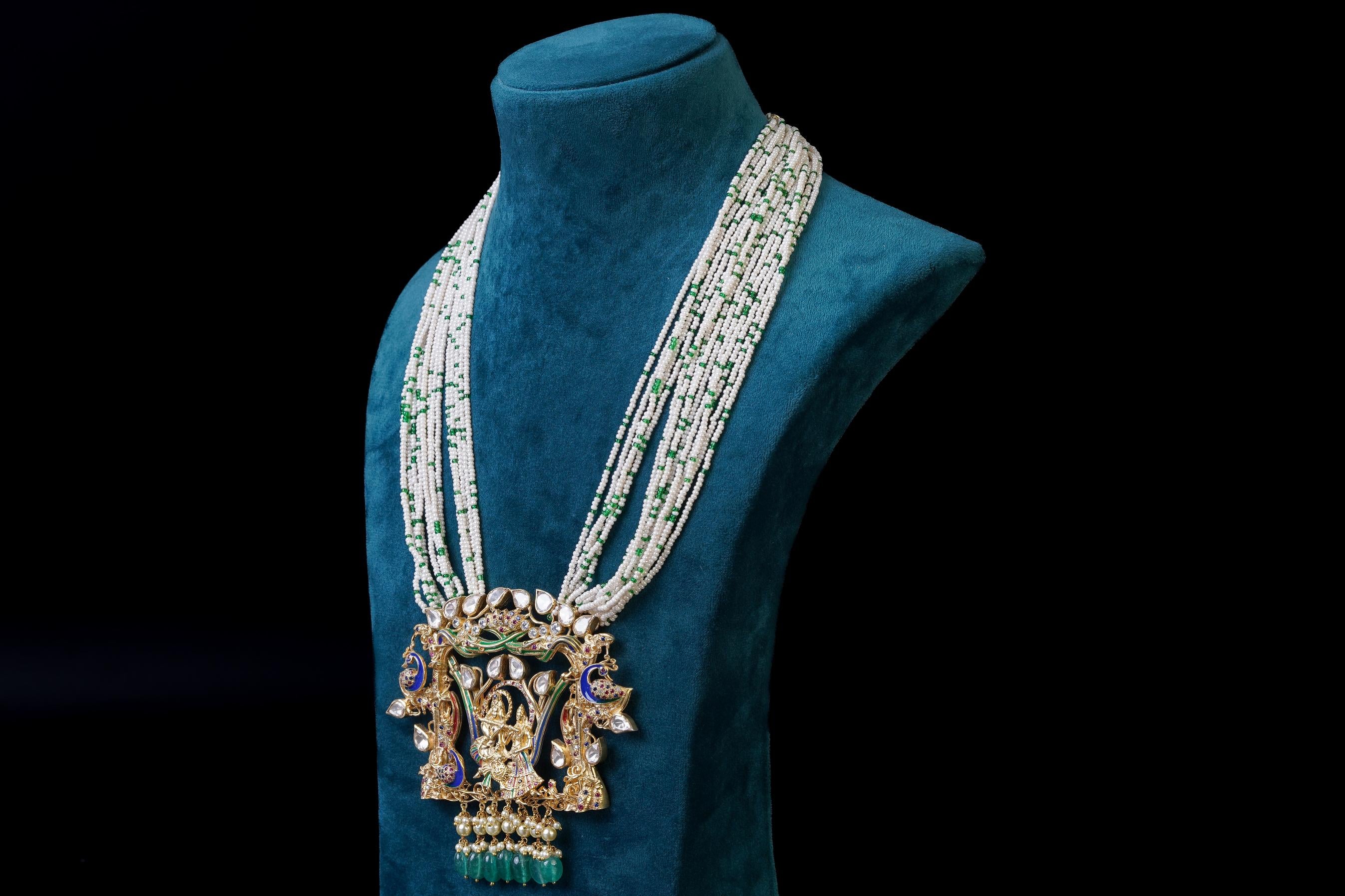Temple Motif Beaded Long Necklace Set