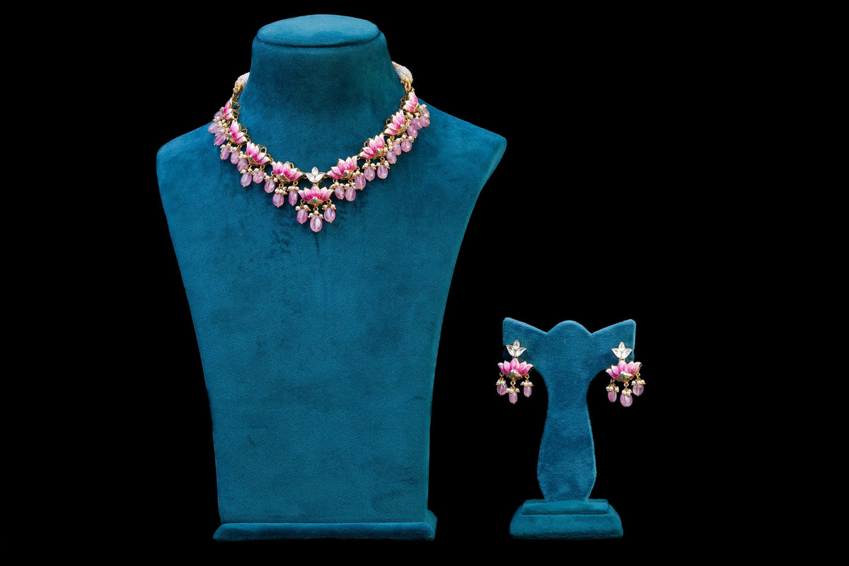 Blush Pink Crystal Drop Necklace Se