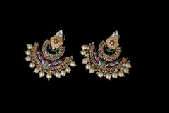 Meenakari Kundan Pearl Chandbali Earrings
