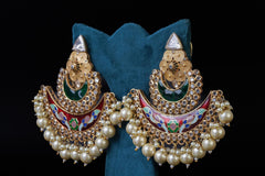 Meenakari Kundan Pearl Chandbali Earrings