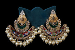 Meenakari Kundan Pearl Chandbali Earrings