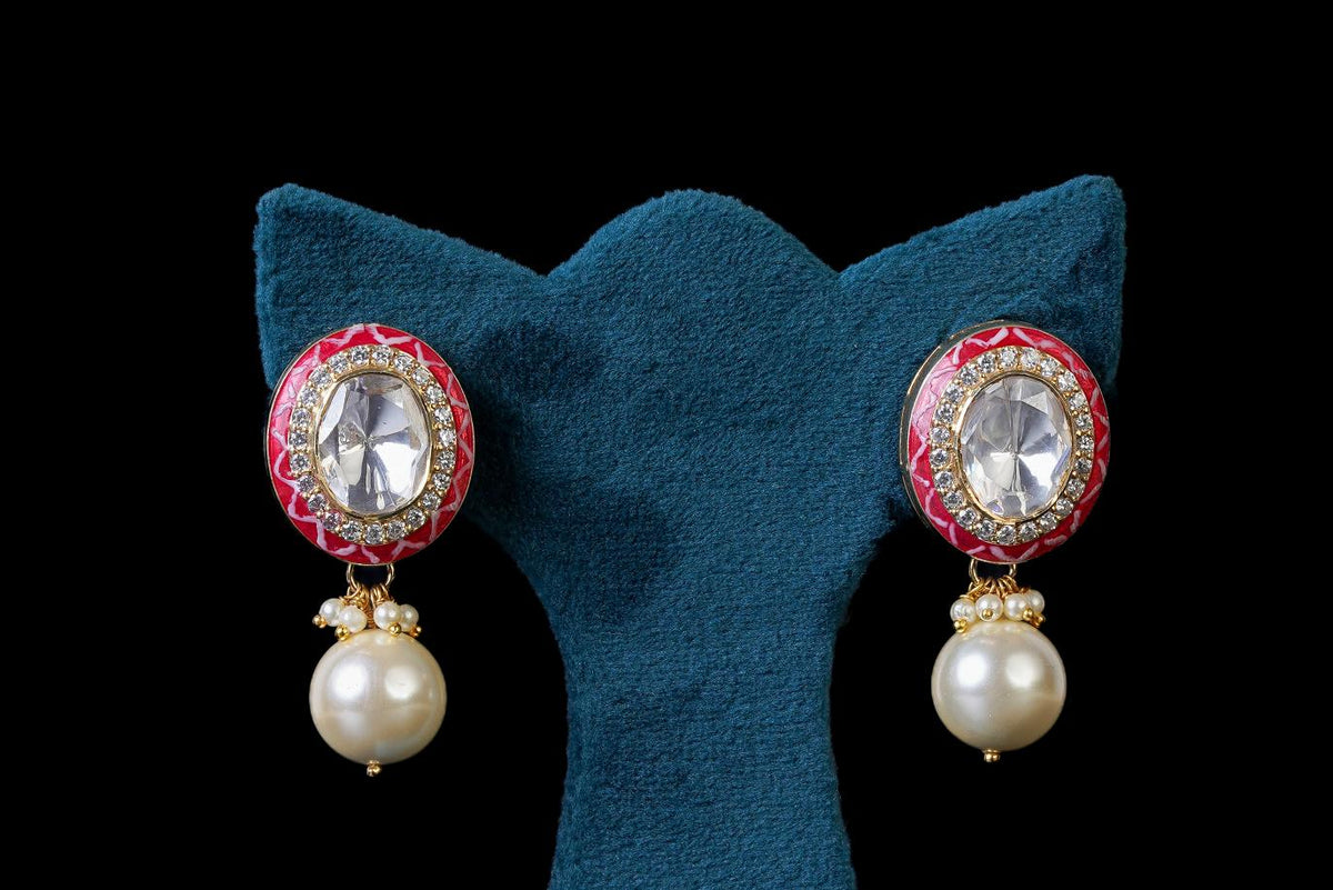Kundan Round Stud with White Pearl Drop