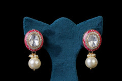Kundan Round Stud with White Pearl Drop