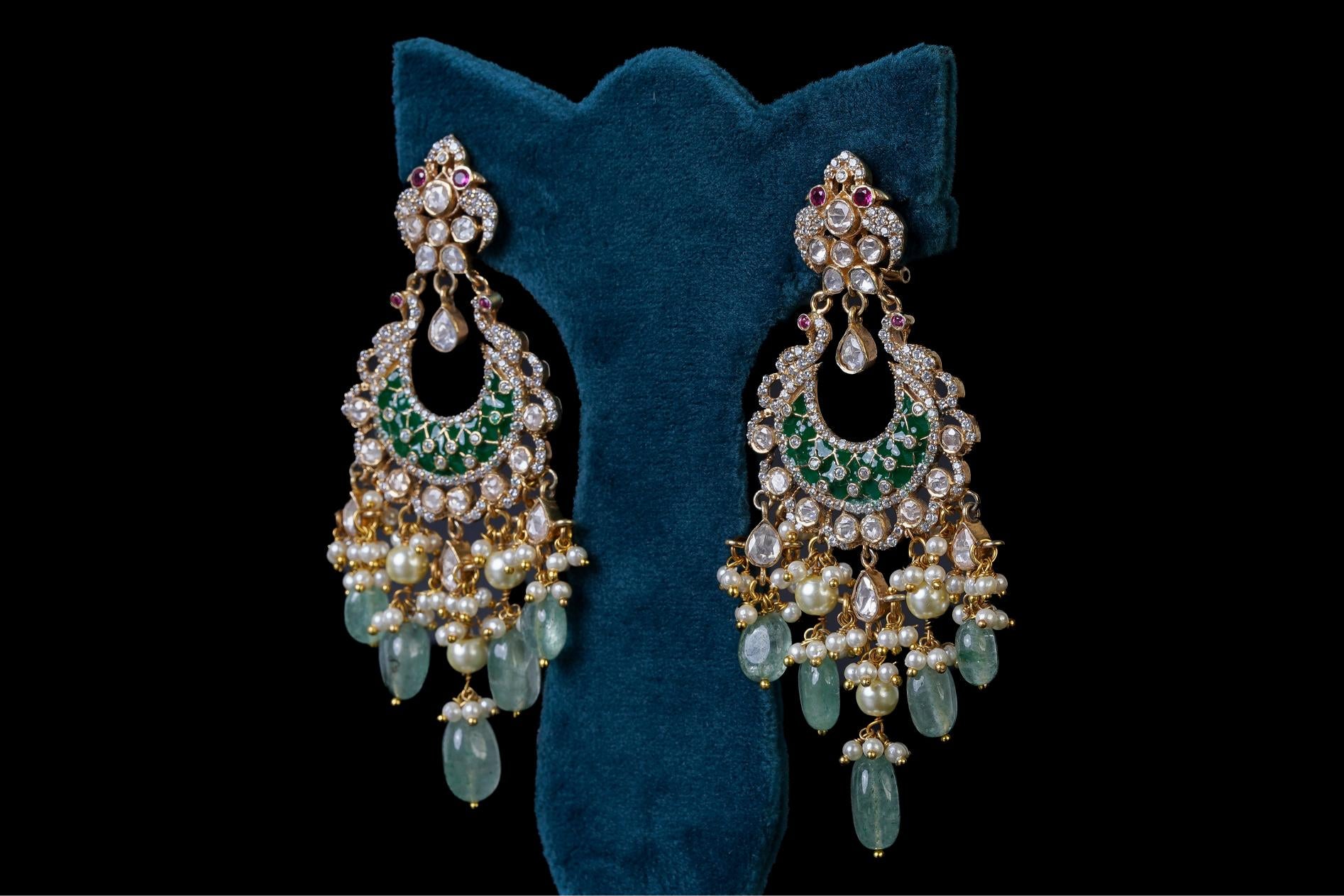 Emerald & Pearl Kundan Chandbali Earrings