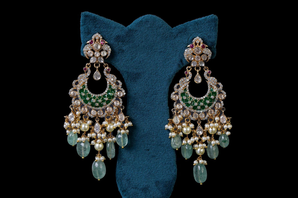 Emerald & Pearl Kundan Chandbali Earrings