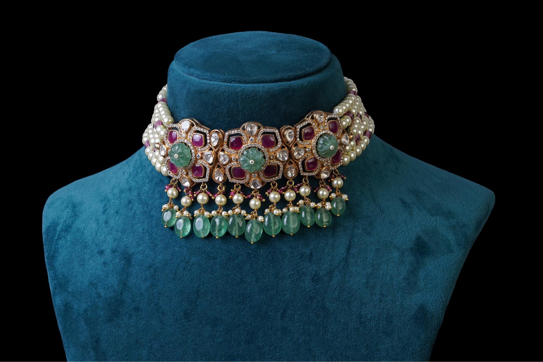 Pink Floral Designer Choker Set