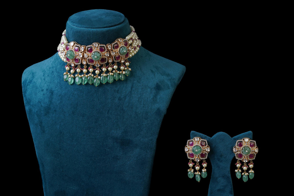 Pink Floral Designer Choker Set