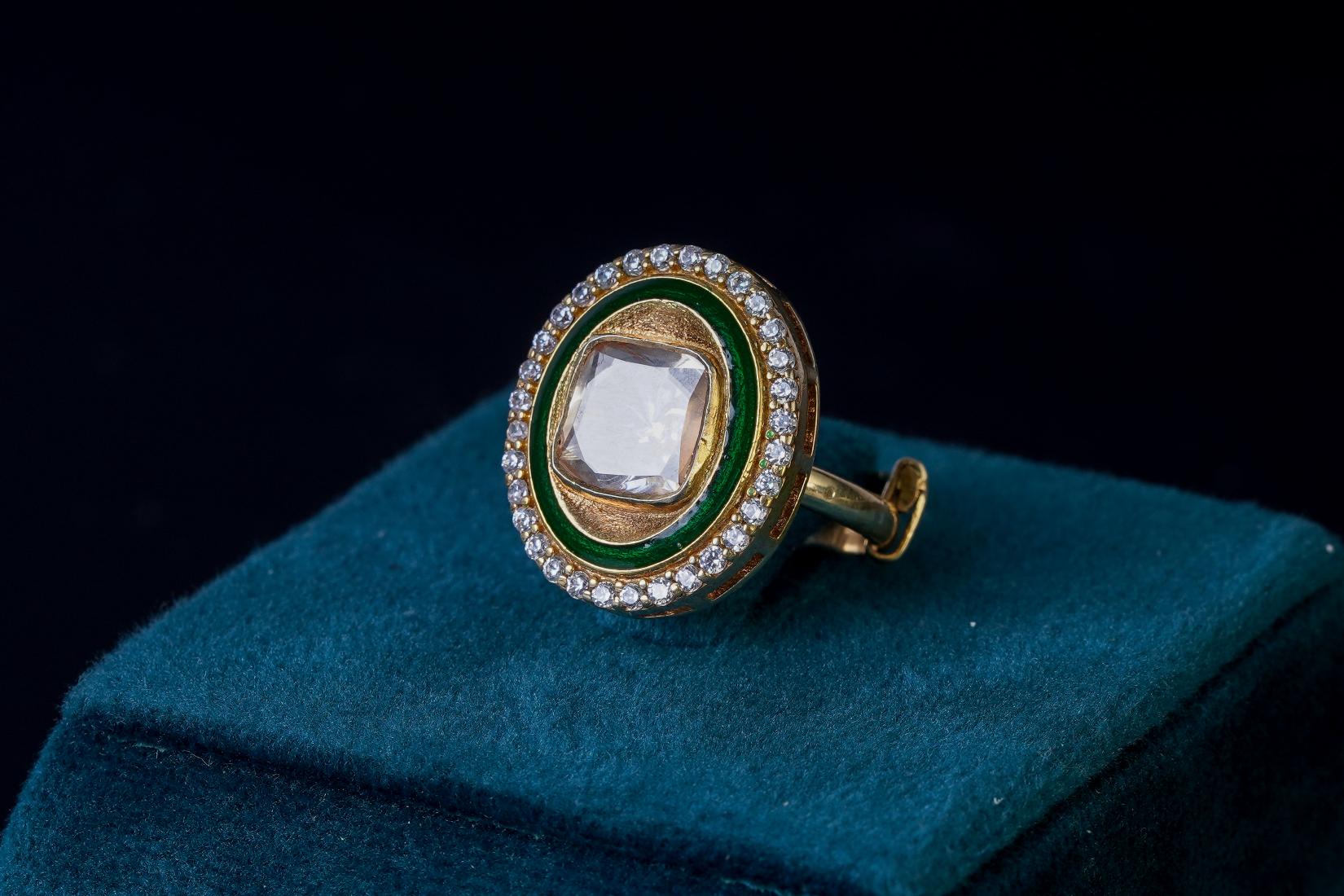 Emerald Halo Kundan Statement Ring