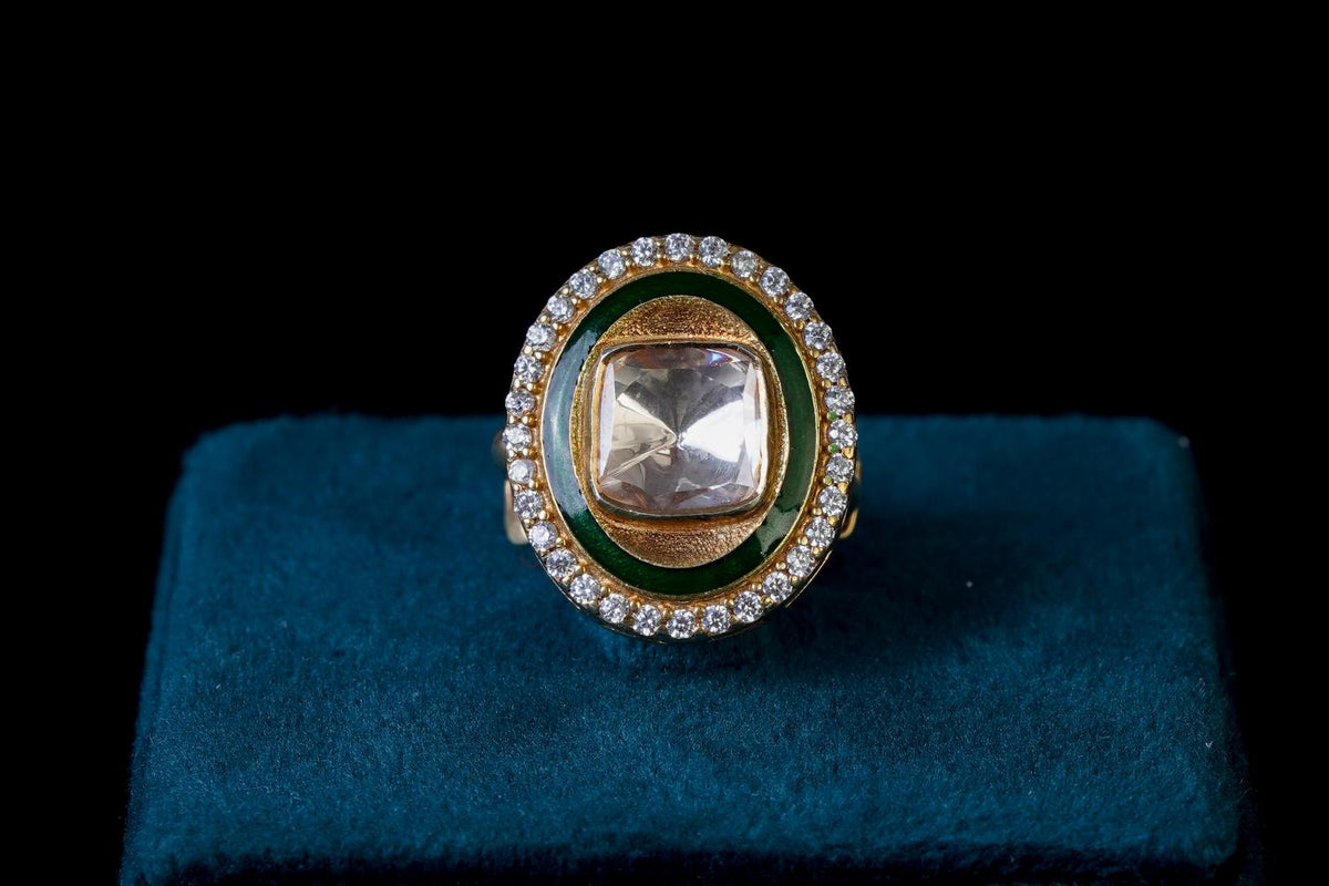 Emerald Halo Kundan Statement Ring