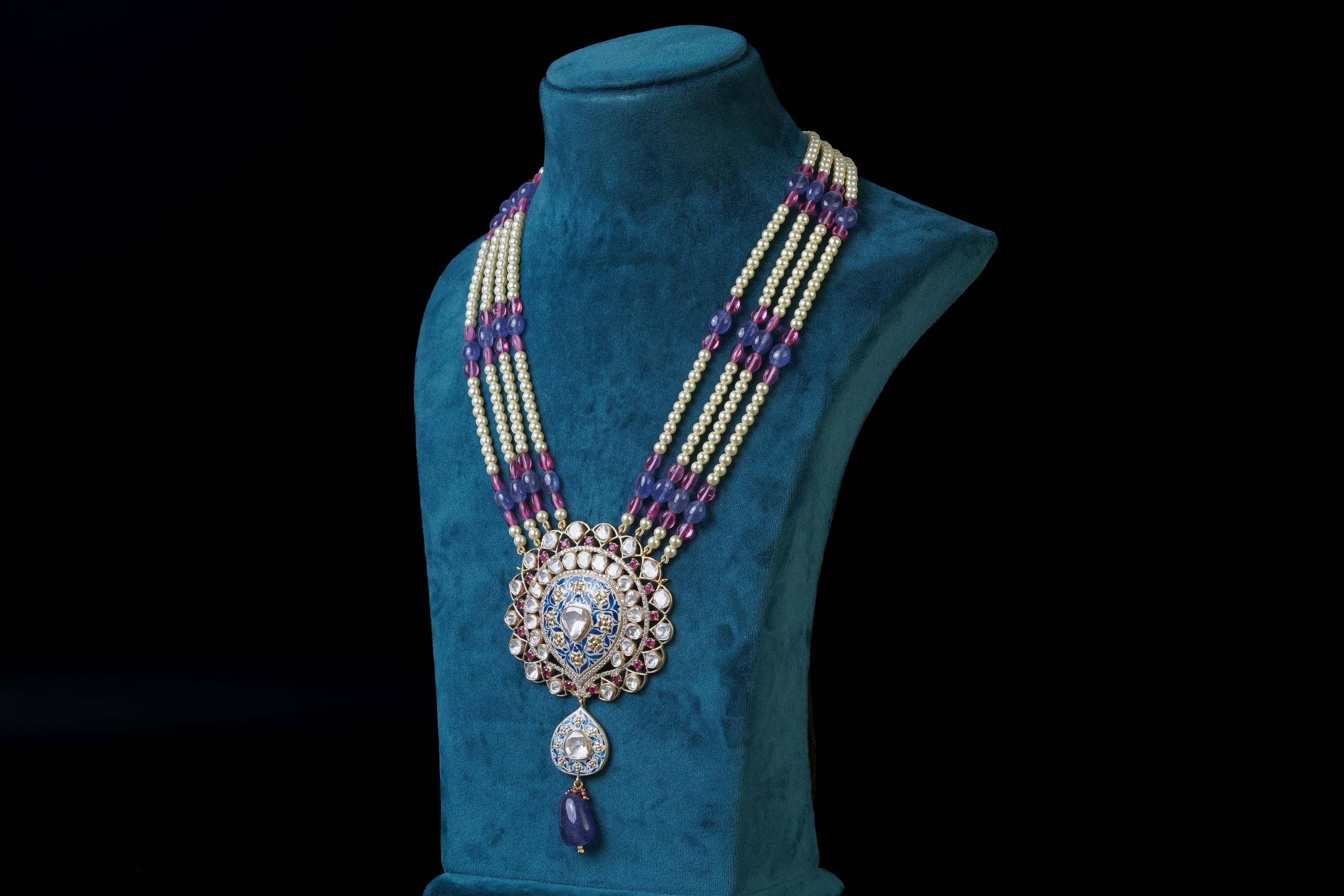 Royal Sapphire Polki Pendant Necklace