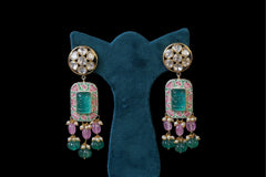 Emerald Polki Pendant Necklace Set