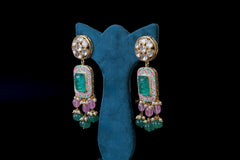 Emerald Polki Pendant Necklace Set