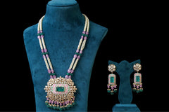 Emerald Polki Pendant Necklace Set