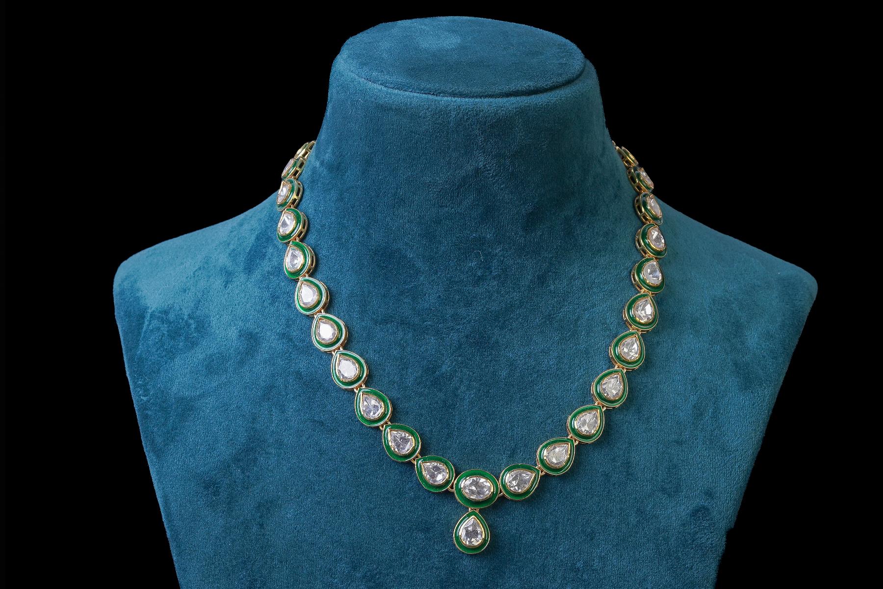 Emerald Kundan Minimal Necklace Set