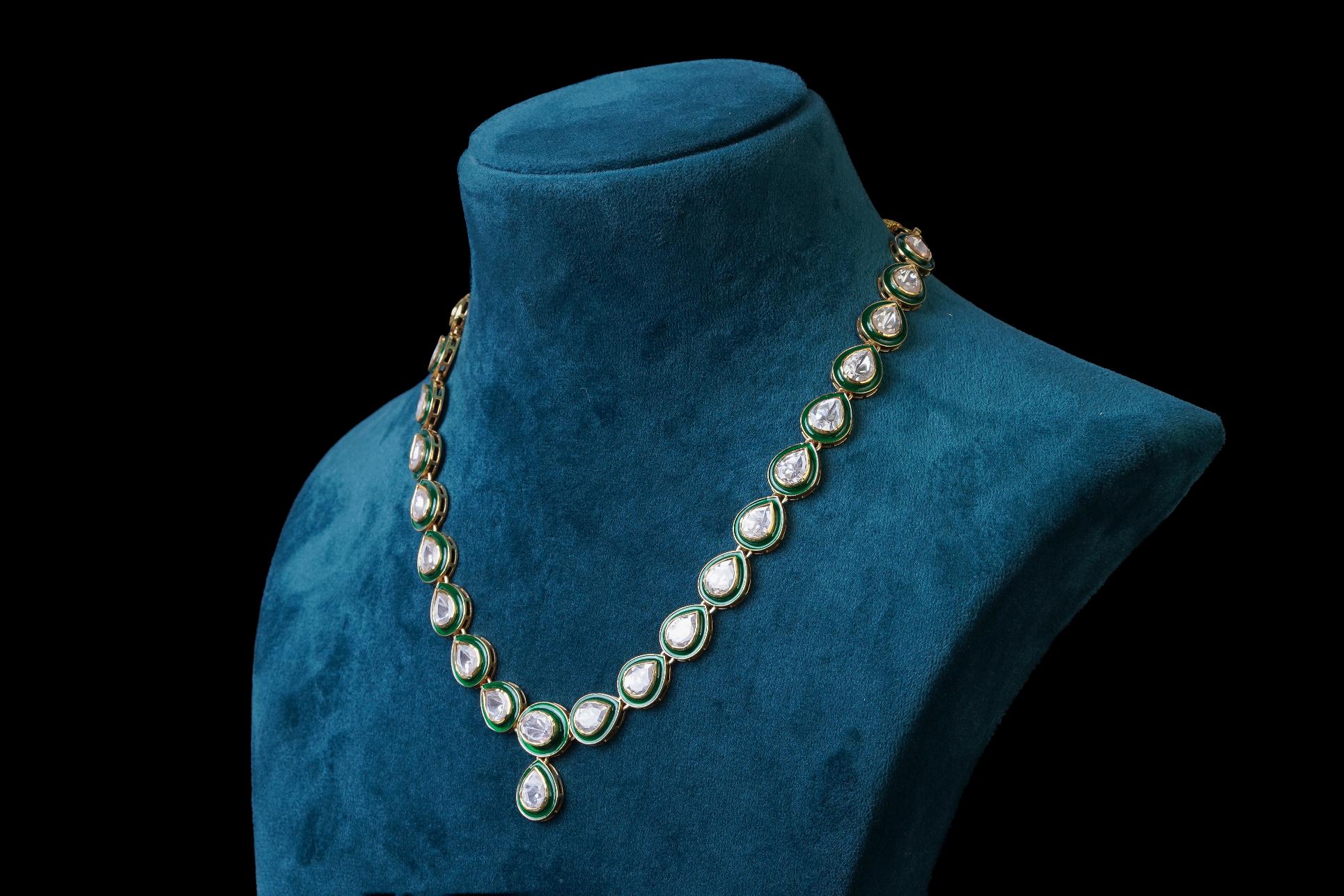 Emerald Kundan Minimal Necklace Set