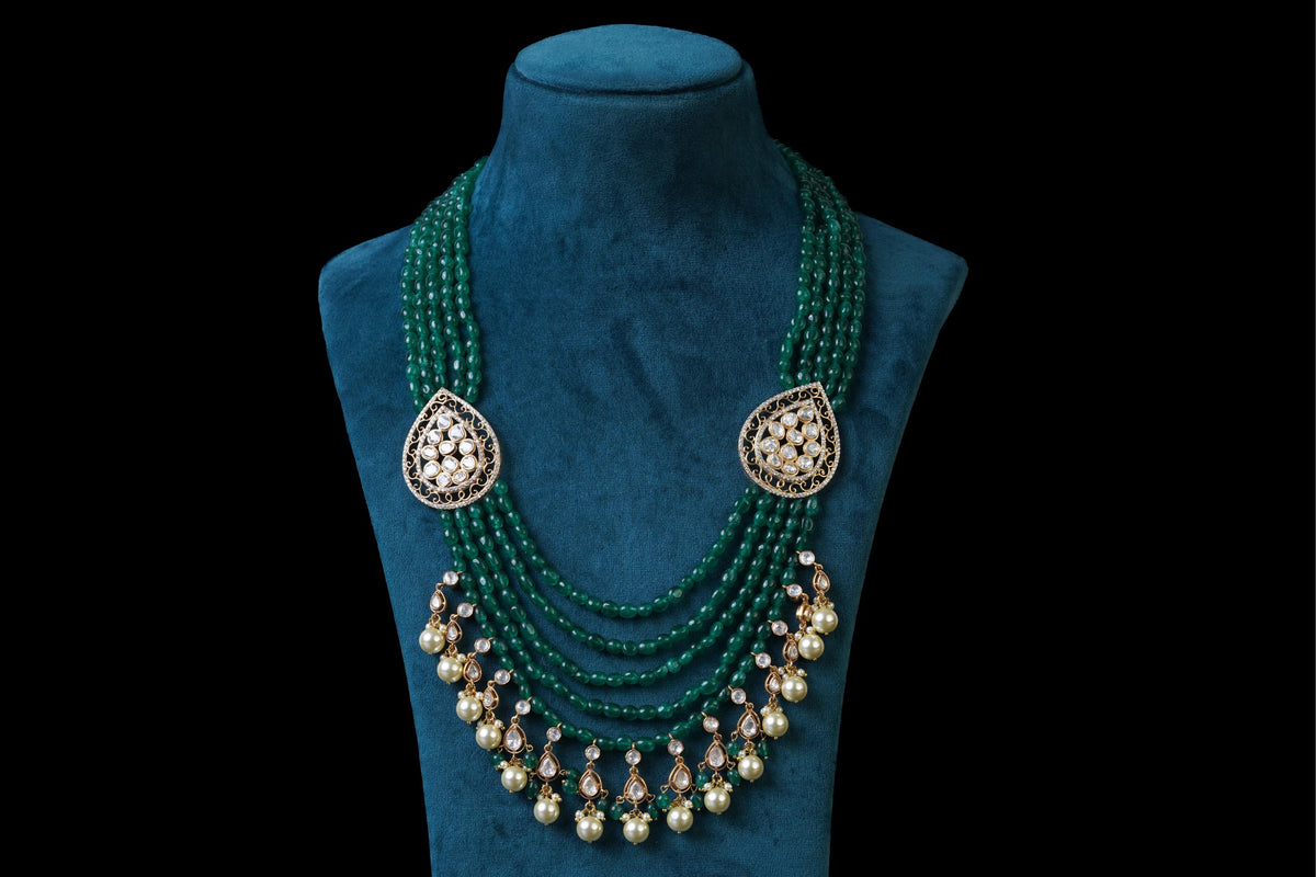 Emerald Beaded Layered Kundan Necklace