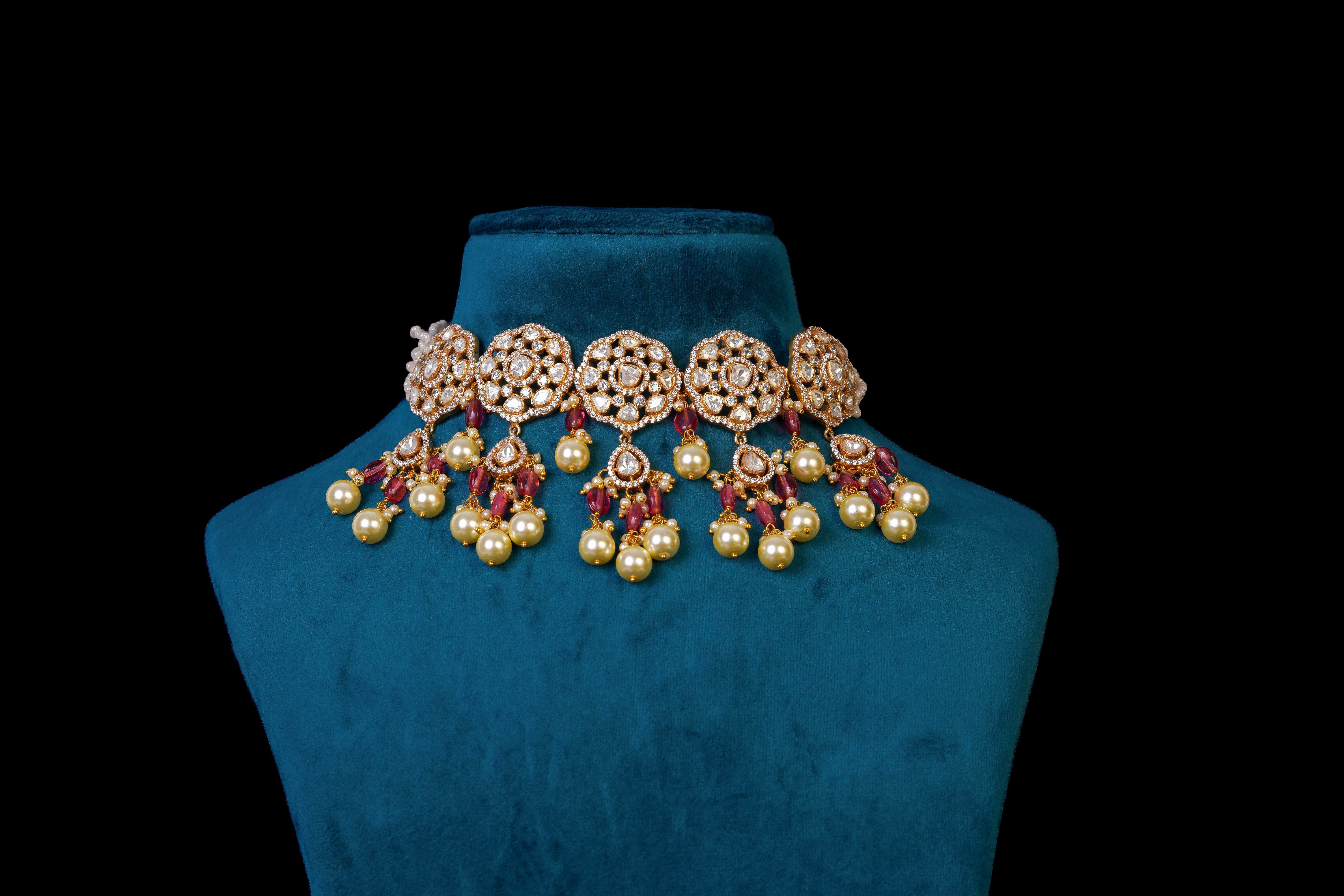 Royal Pearl & Ruby Drop Choker Set