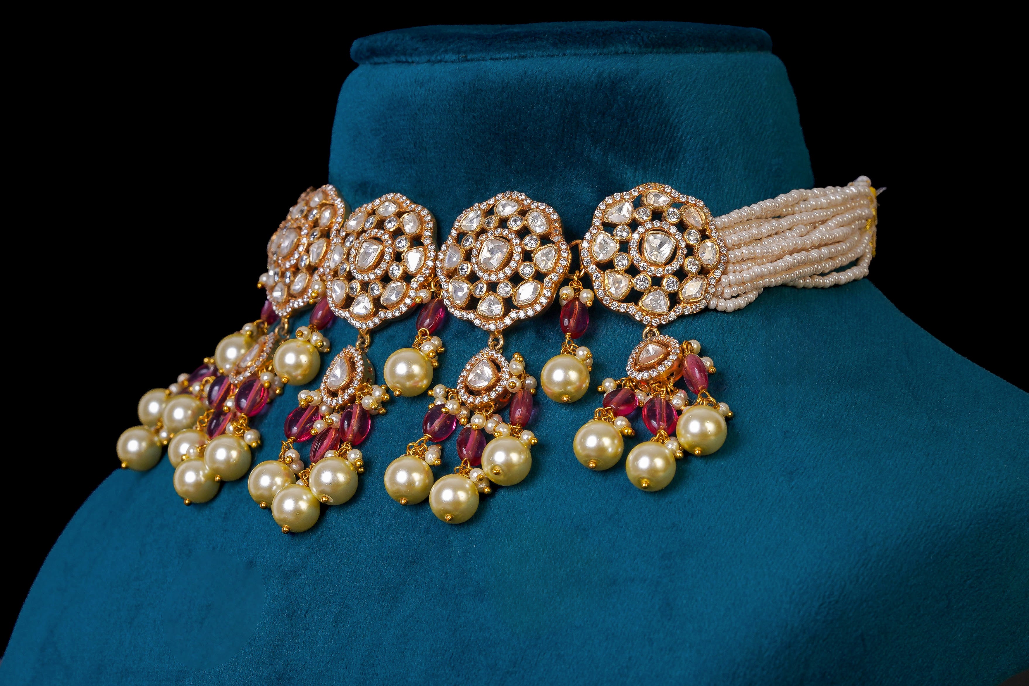Royal Pearl & Ruby Drop Choker Set