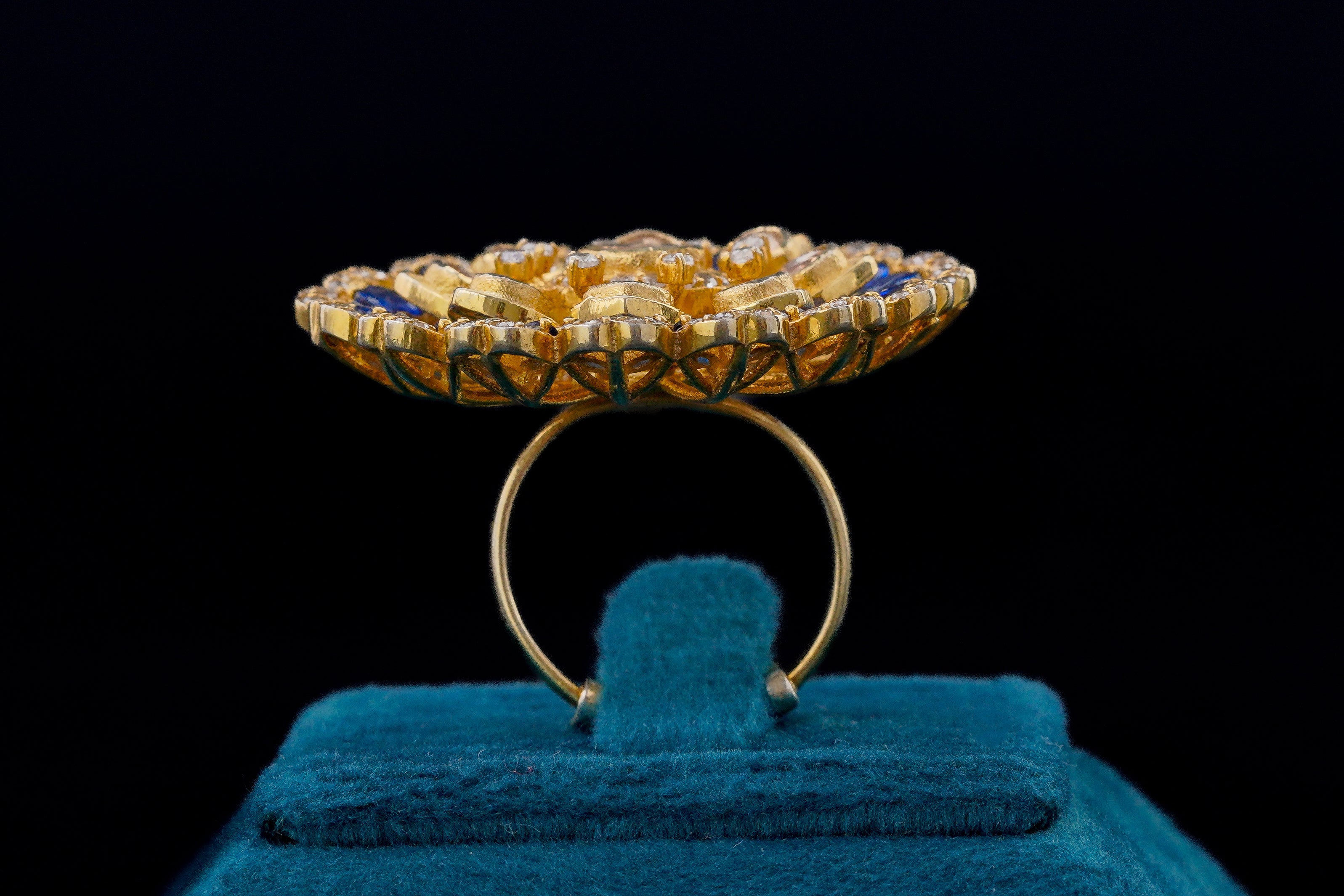 Royal Sapphire Floral Kundan Ring
