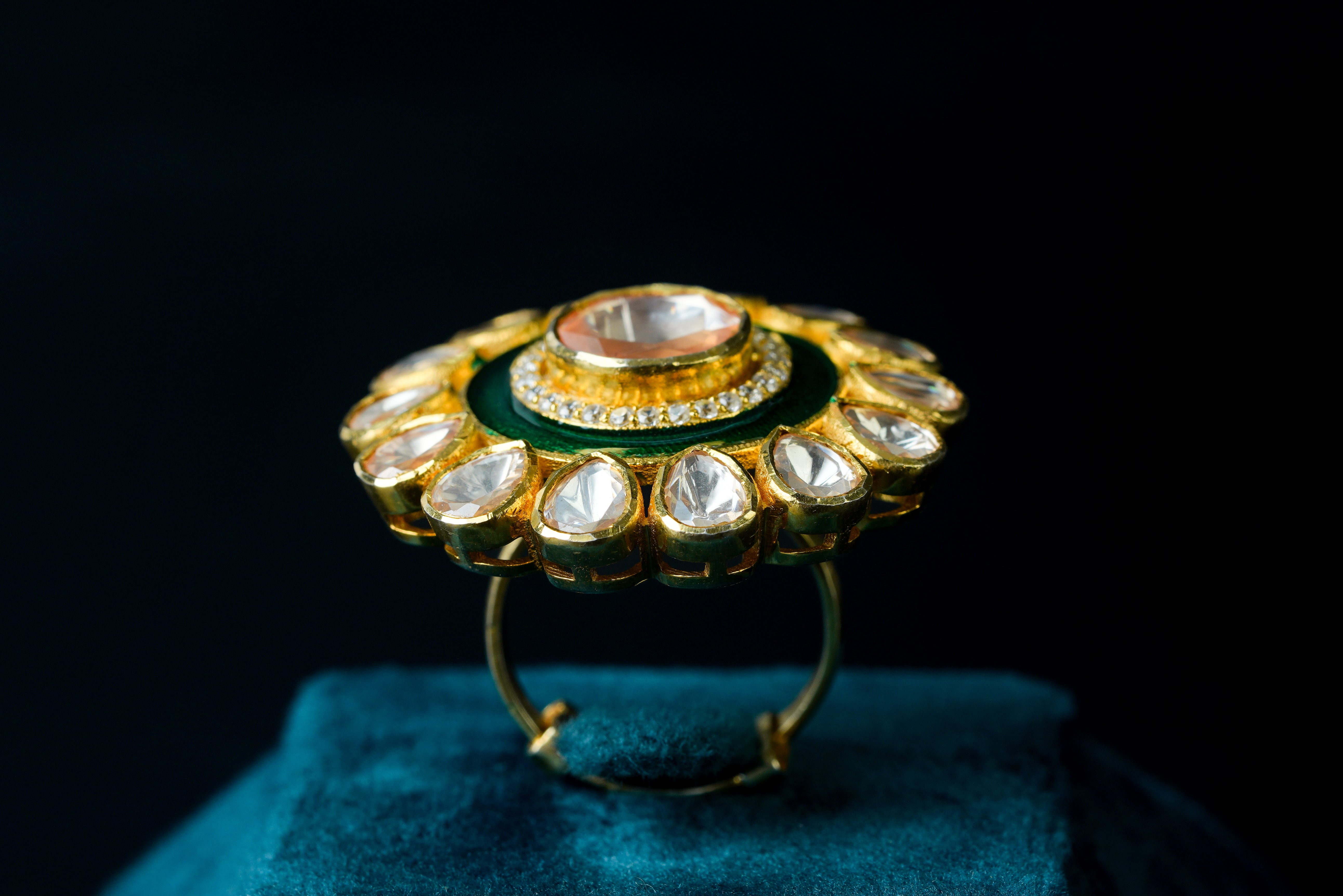 Green Polki Fusion Ring