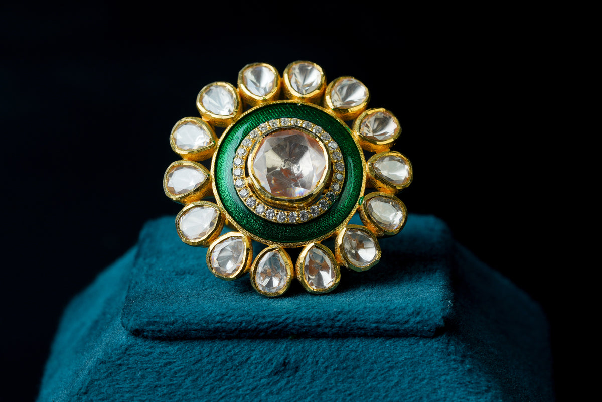 Green Polki Fusion Ring