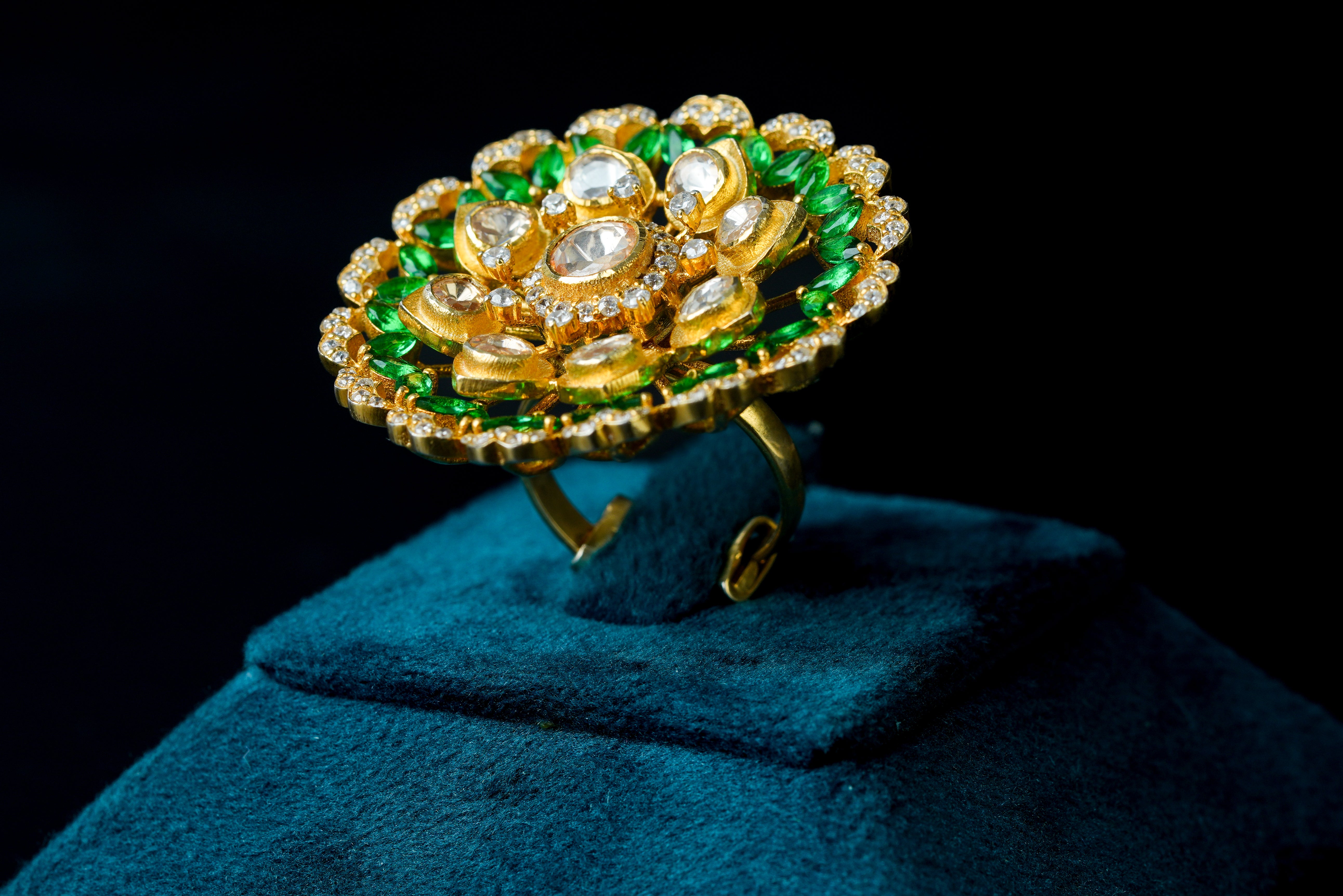 Emerald Bloom Kundan Statement Ring