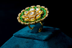 Emerald Bloom Kundan Statement Ring