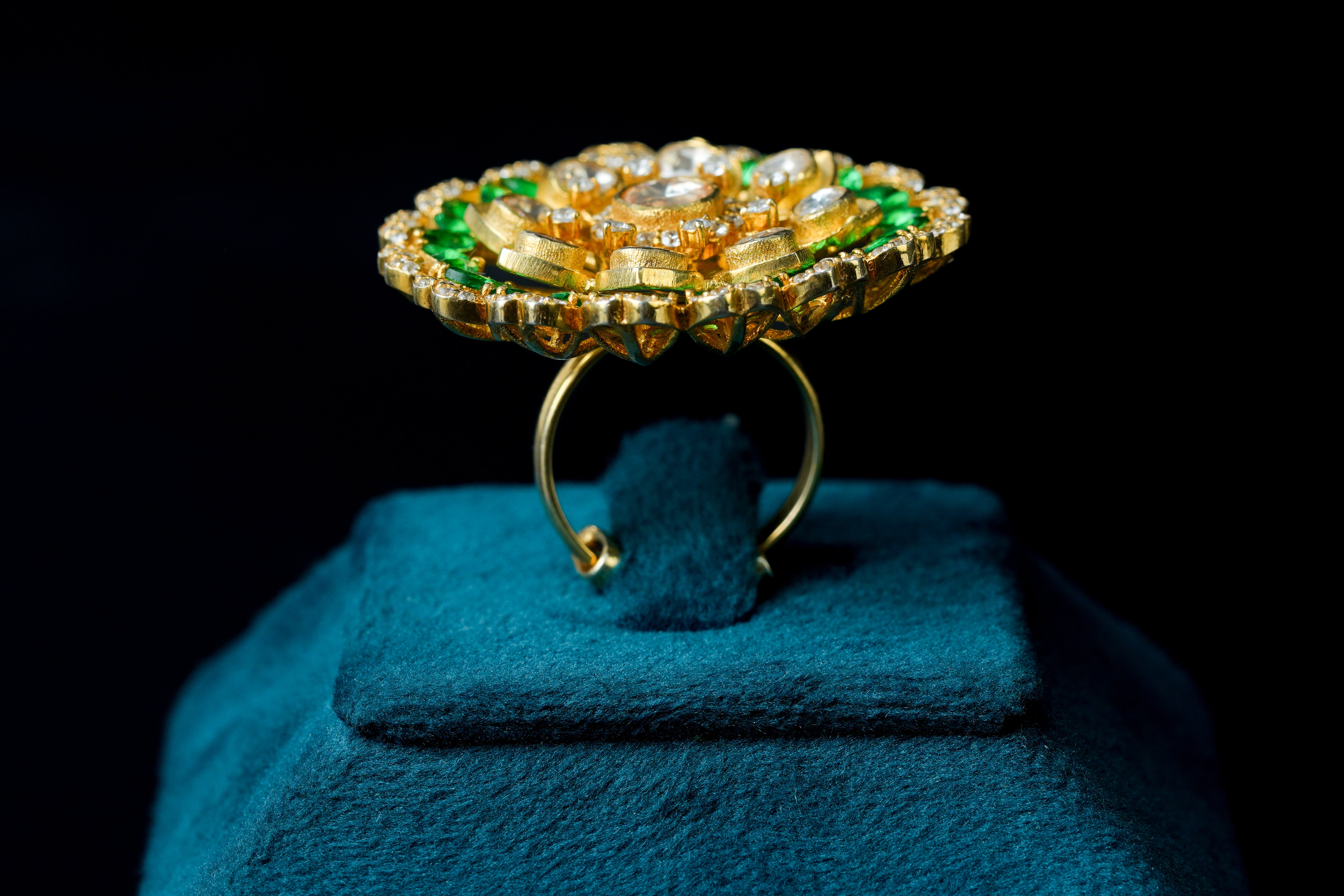 Emerald Bloom Kundan Statement Ring