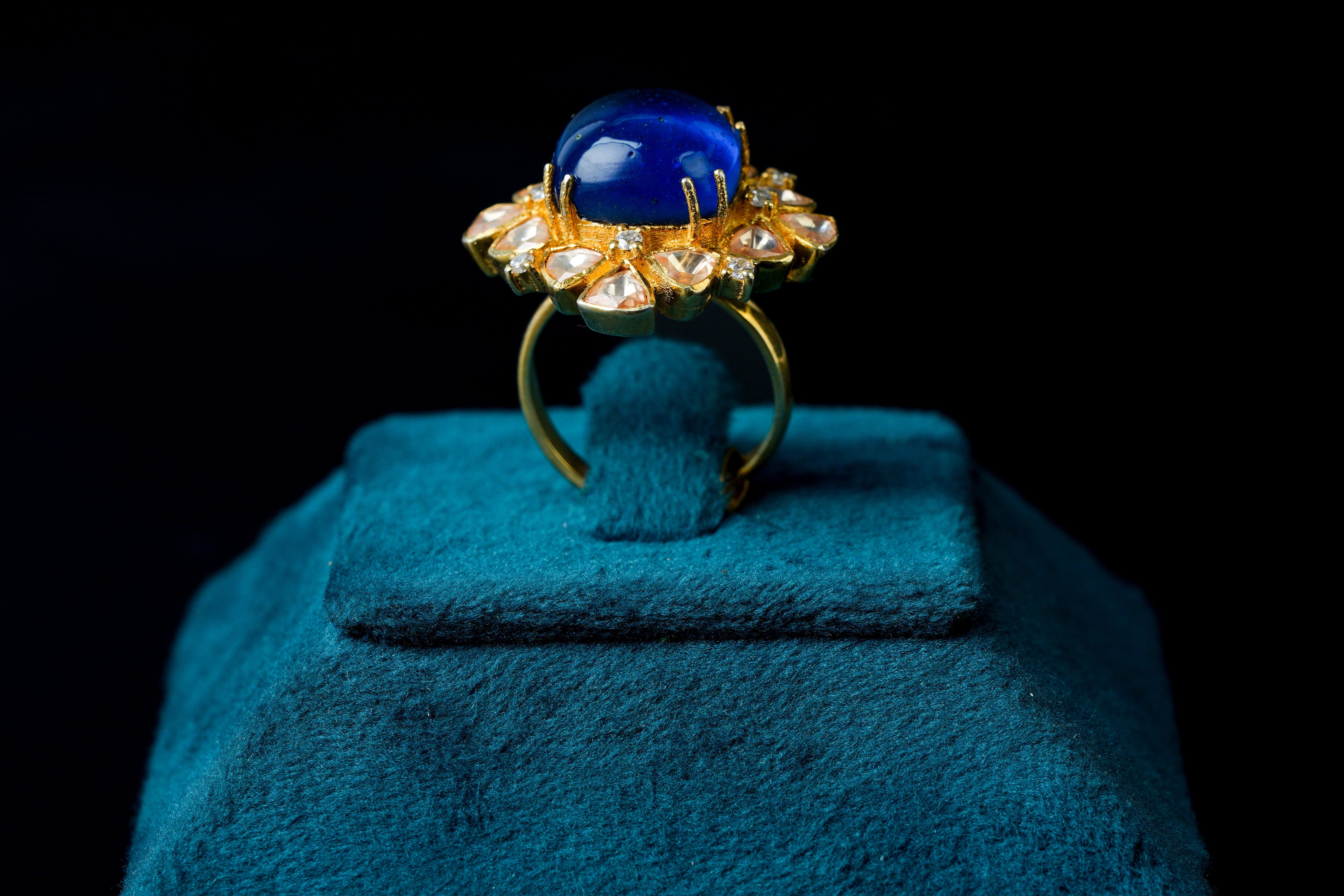 Blue Sapphire Kundan Floral Statement Ring