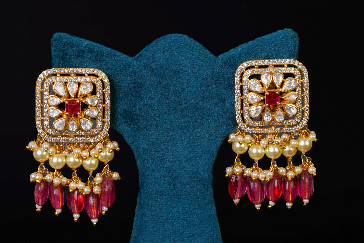 Ruby Pearl Chandelier Statement Earrings