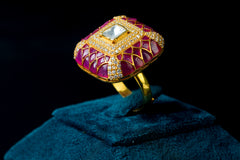 Ruby Enamel Kundan Square Statement Ring