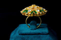 Emerald Petal Kundan Statement Ring
