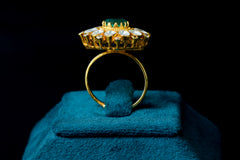 Radiant Emerald Stone with Moissanite Polki Ring