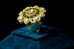 Emerald Floral Kundan Statement Ring