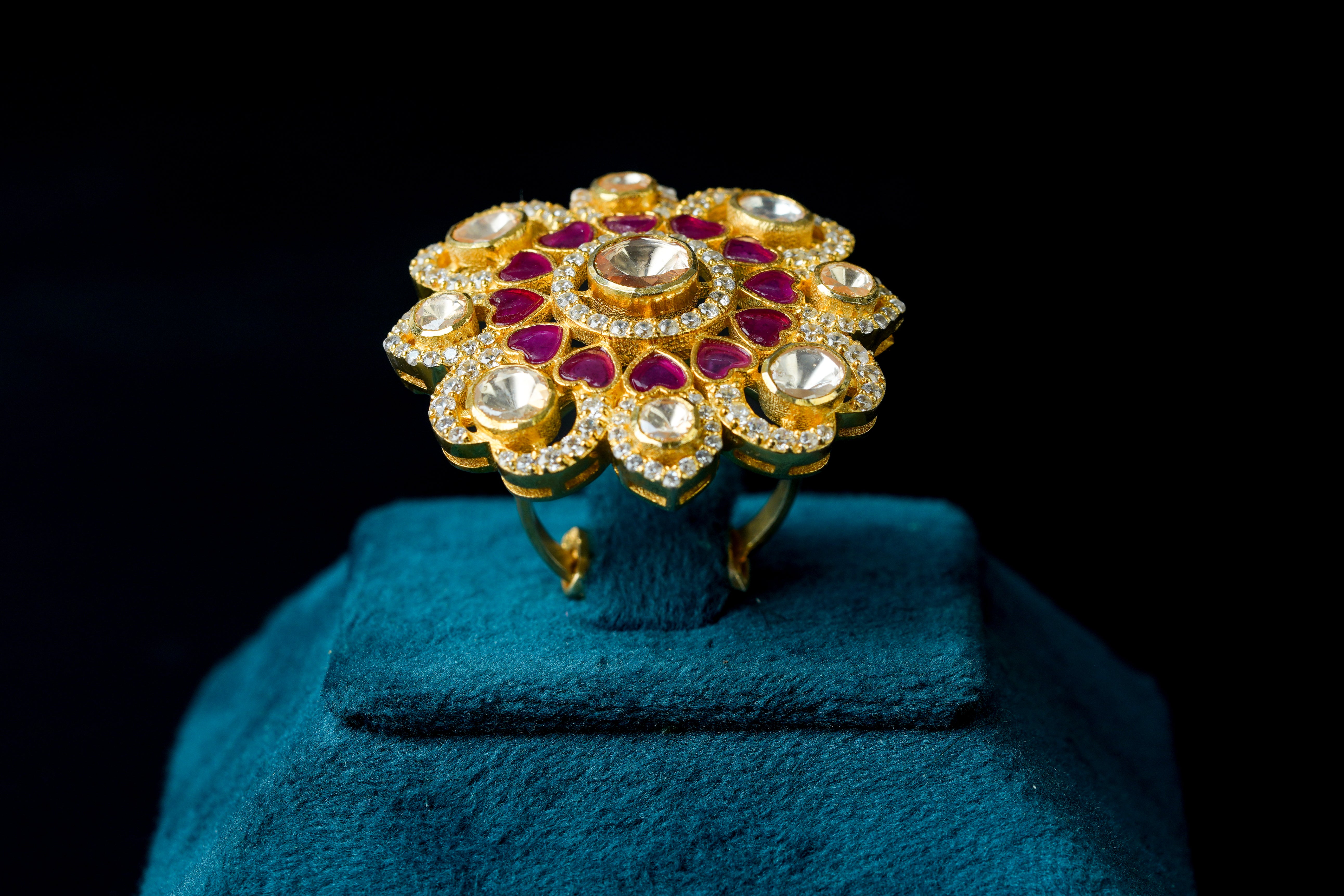 Ruby Floral Kundan Statement Ring