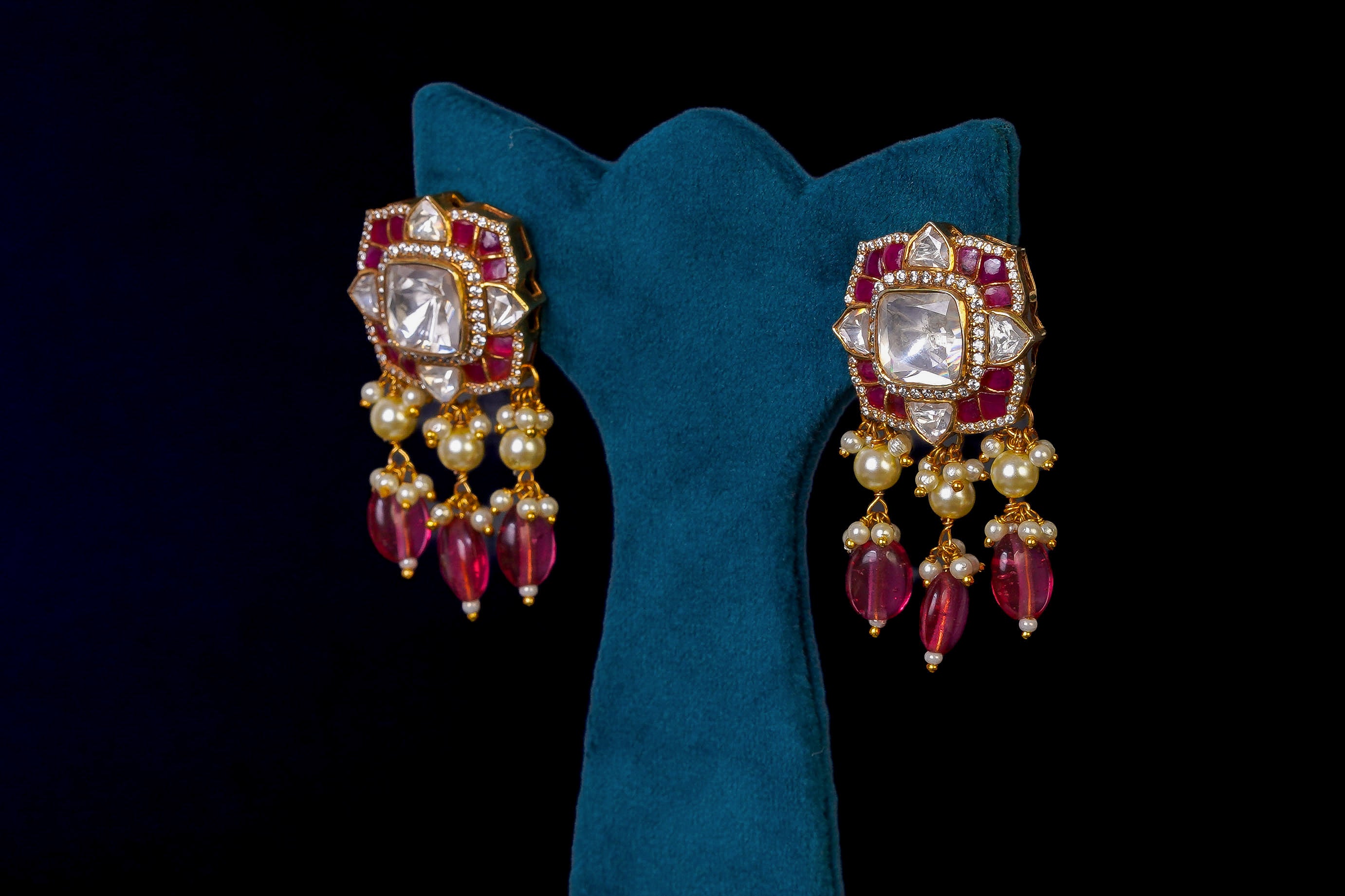 Ruby Beaded Kundan Long Necklace Set