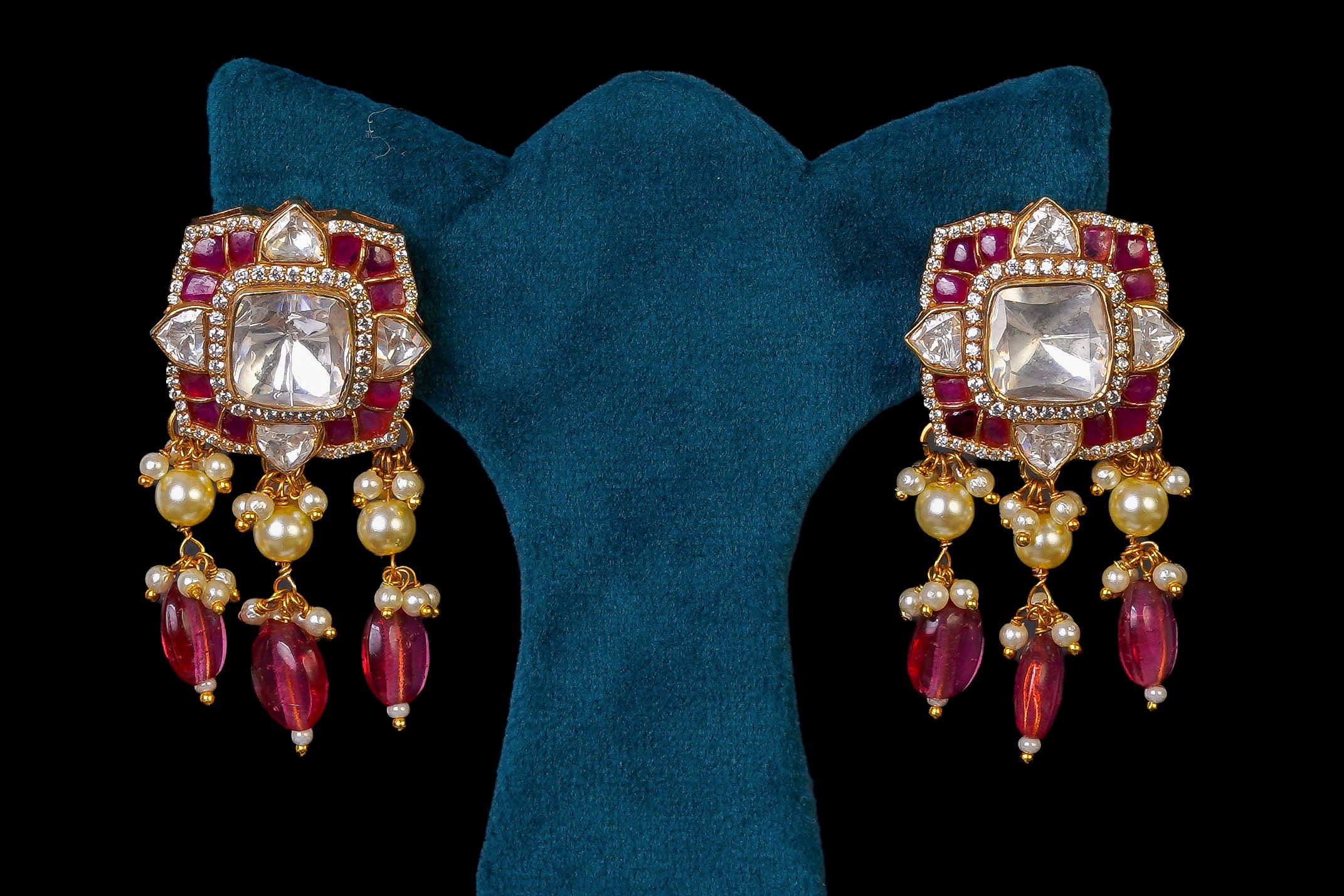 Ruby Beaded Kundan Long Necklace Set