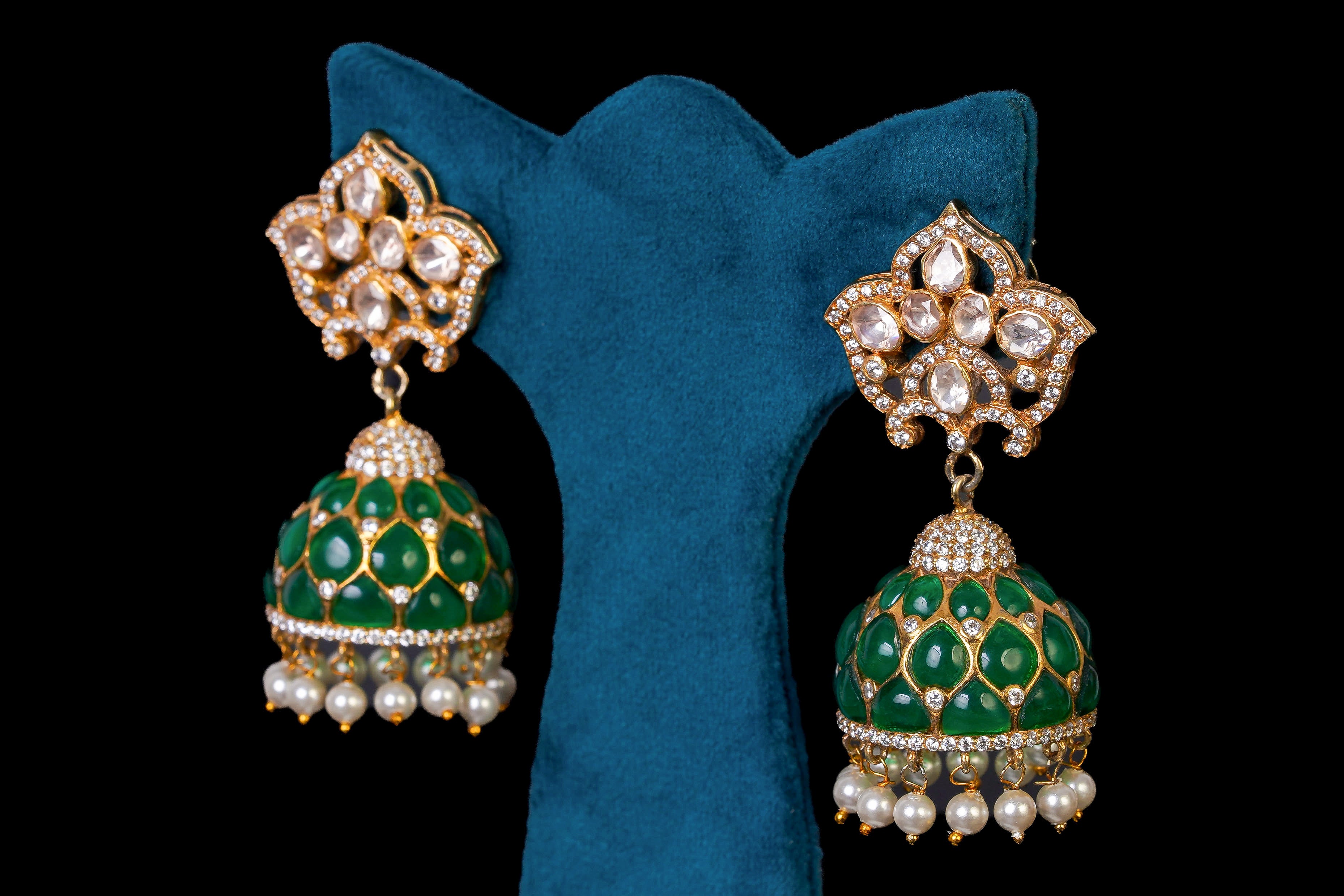 Emerald Dome Jhumka Earrings