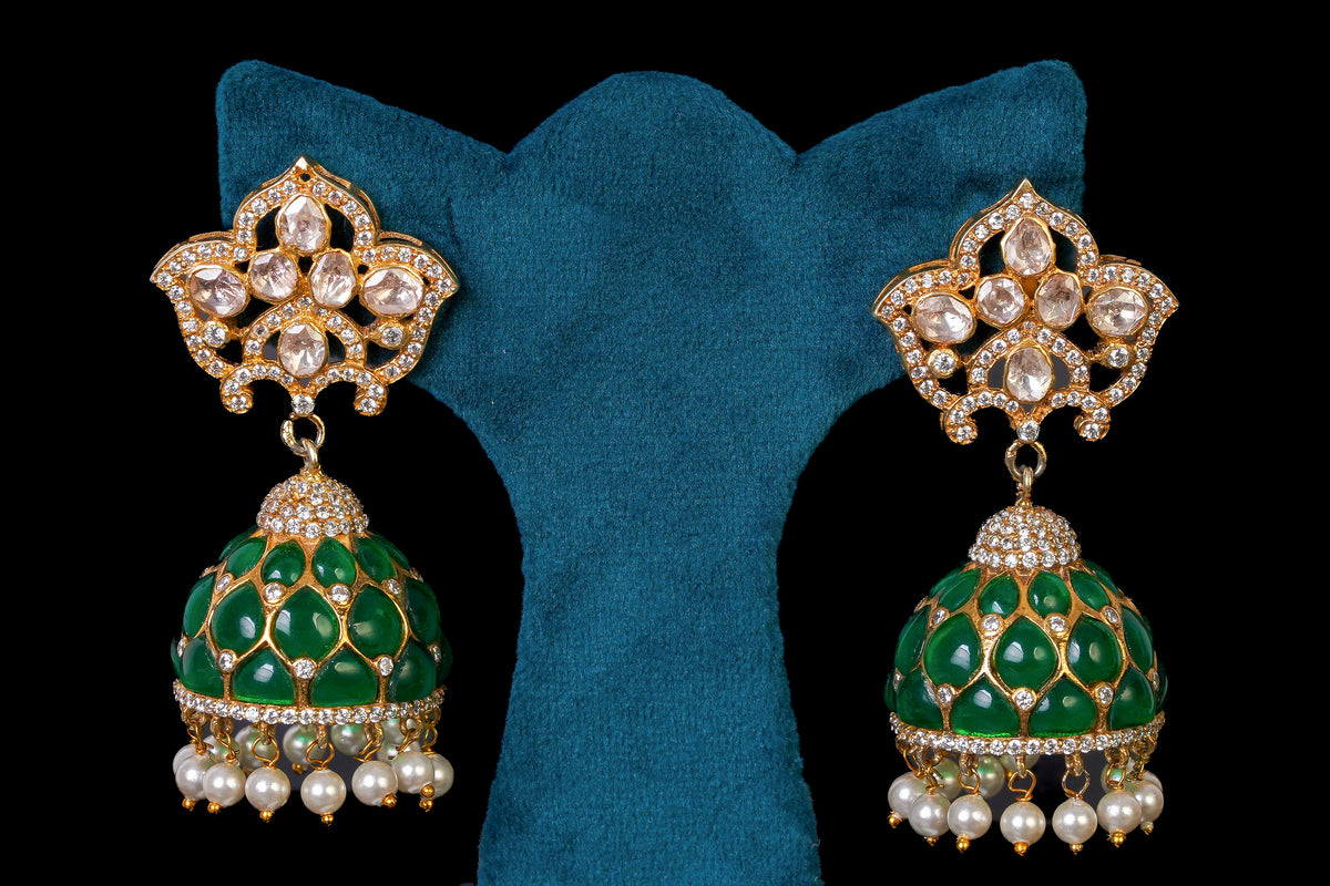Emerald Dome Jhumka Earrings